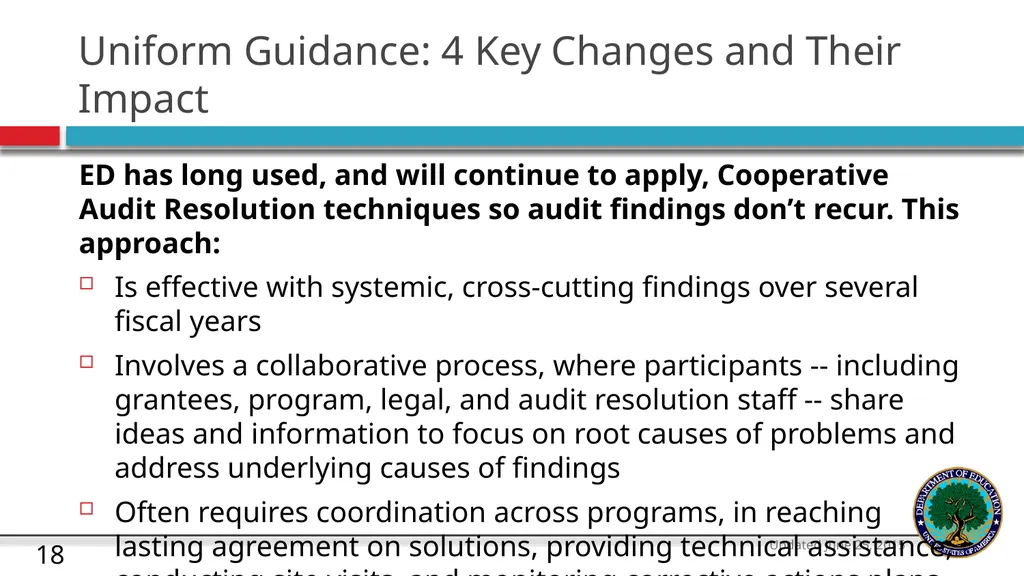 U.S. Department of Education The Uniform Guidance - slide 18 of 26