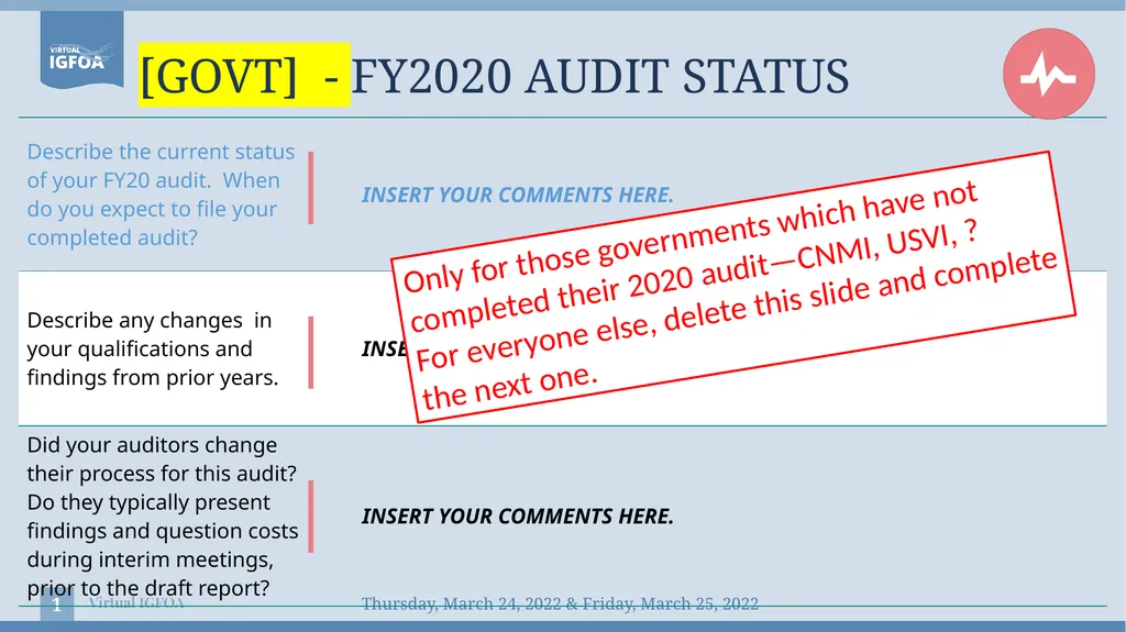 [GOVT] - FY2020 AUDIT STATUS 1 Only for those
