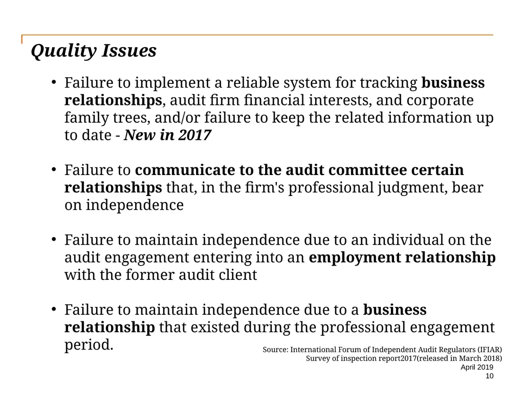 Audit Quality Issues and Audit Quality Indicators - slide 10 of 55