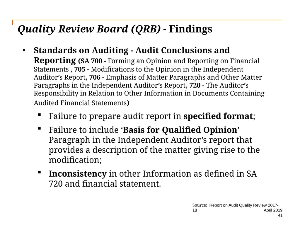 Audit Quality Issues and Audit Quality Indicators - slide 41 of 55