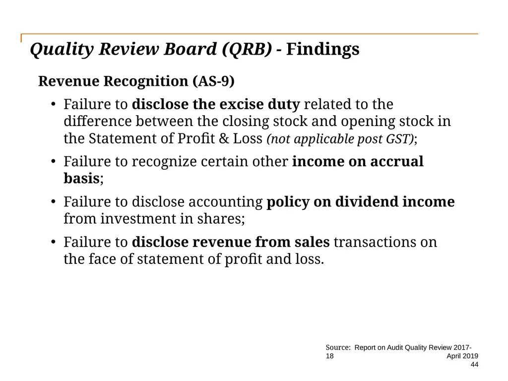 Audit Quality Issues and Audit Quality Indicators - slide 44 of 55