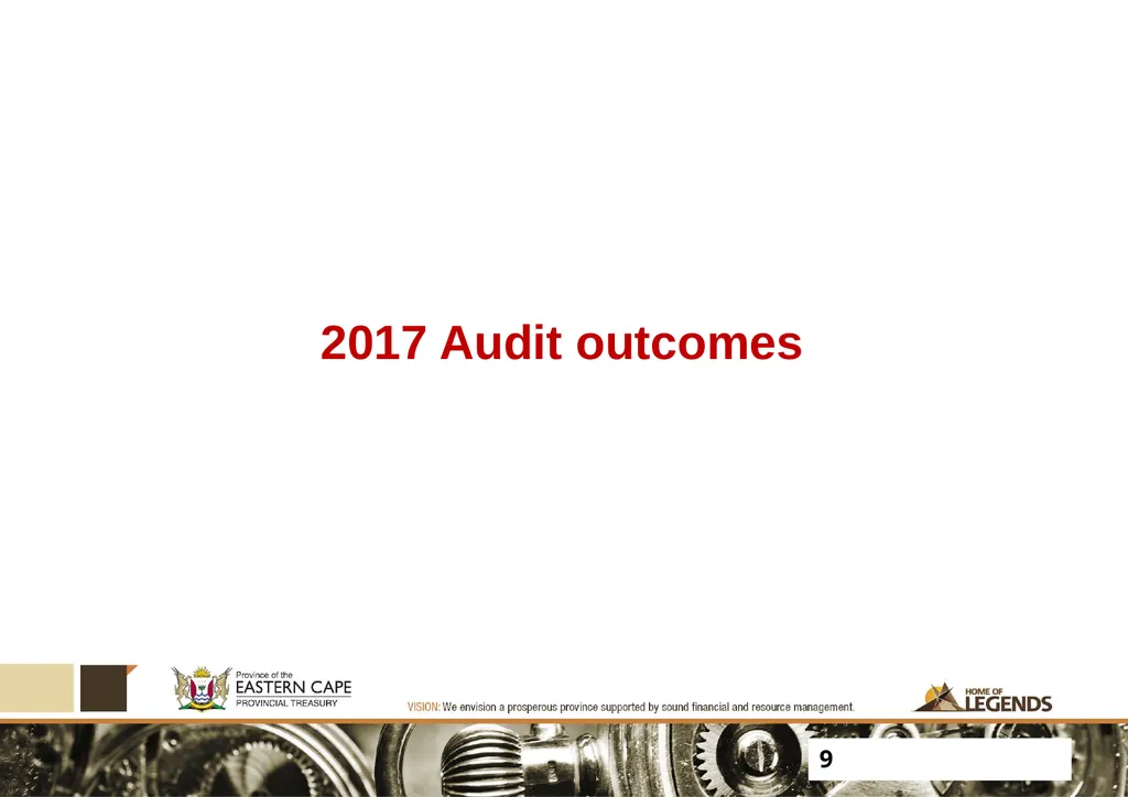 PROGRESS UPDATE ON 2017 PFMA AUDIT OUTCOMES - slide 9 of 21