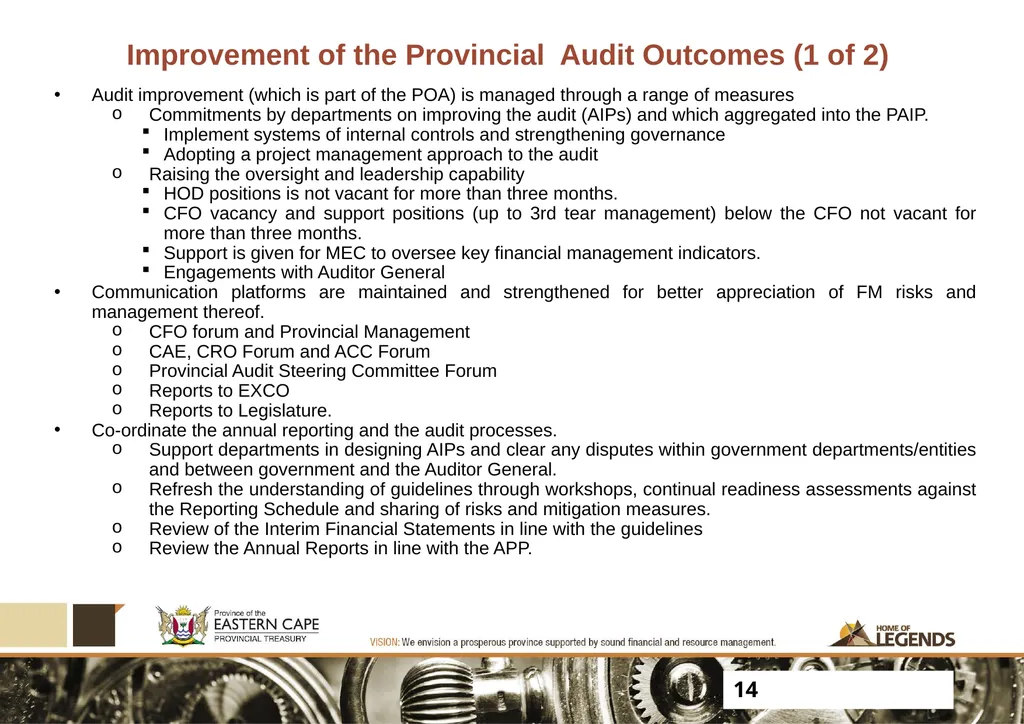 PROGRESS UPDATE ON 2017 PFMA AUDIT OUTCOMES - slide 14 of 21
