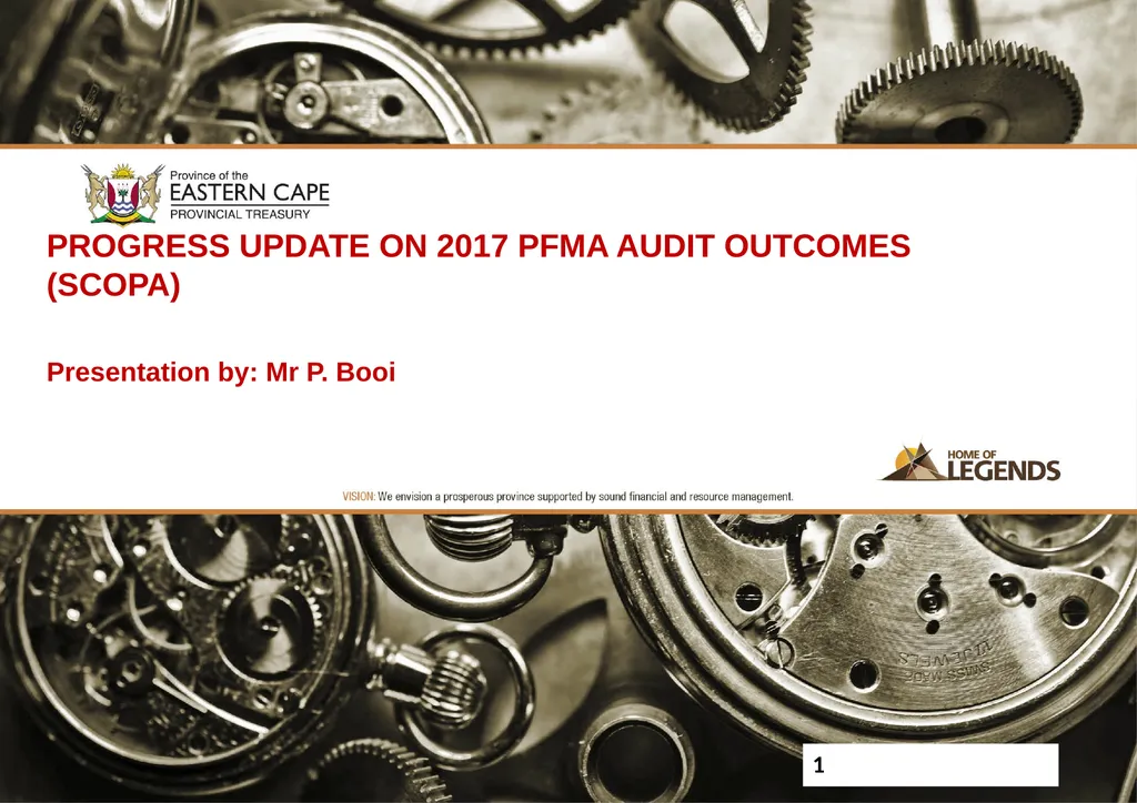 PROGRESS UPDATE ON 2017 PFMA AUDIT OUTCOMES - slide 1 of 21