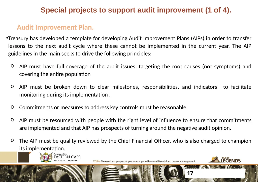 PROGRESS UPDATE ON 2017 PFMA AUDIT OUTCOMES - slide 17 of 21
