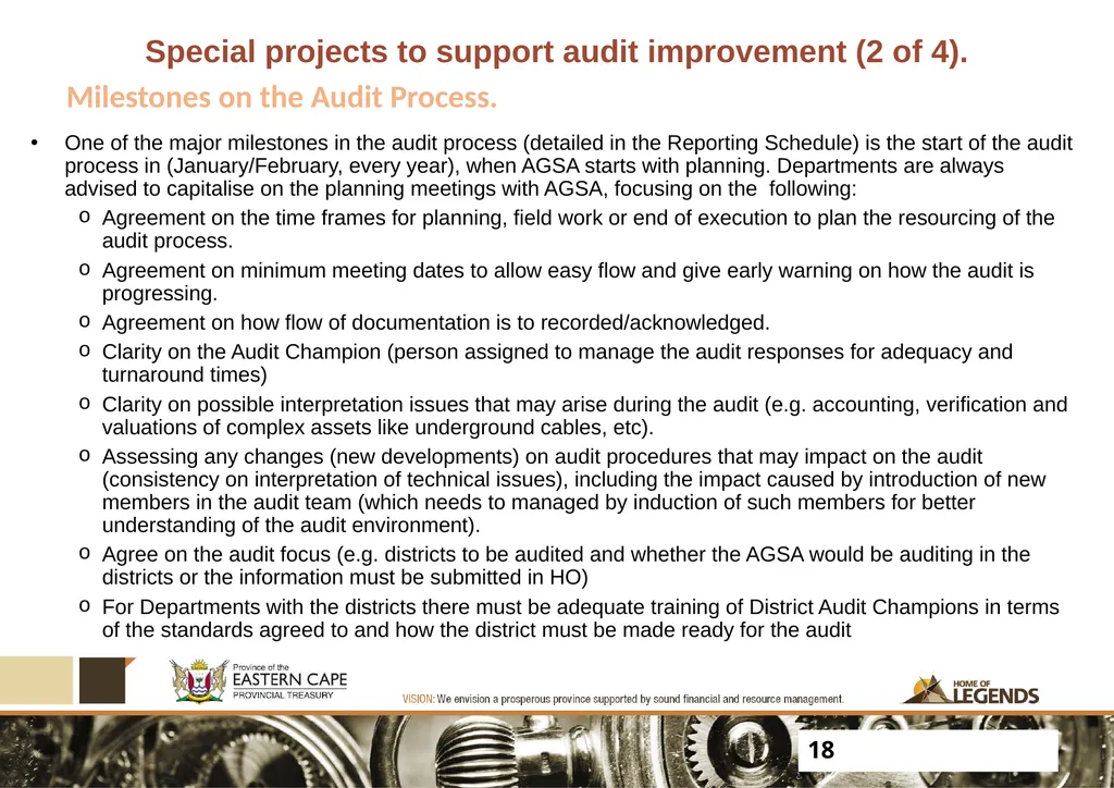 PROGRESS UPDATE ON 2017 PFMA AUDIT OUTCOMES - slide 18 of 21