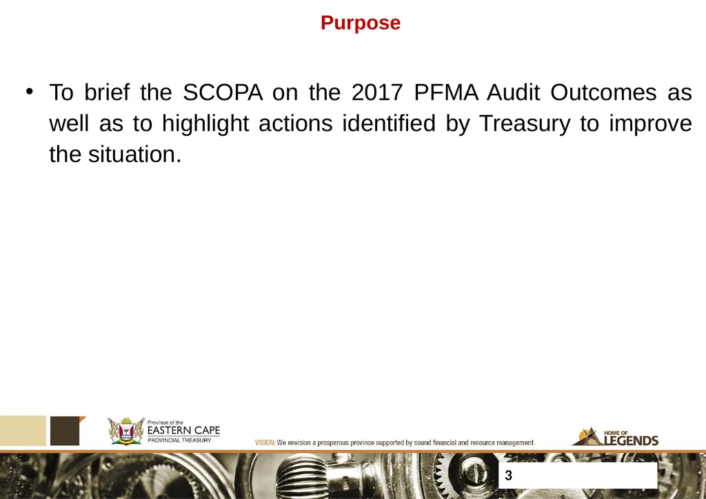 PROGRESS UPDATE ON 2017 PFMA AUDIT OUTCOMES - slide 3 of 21