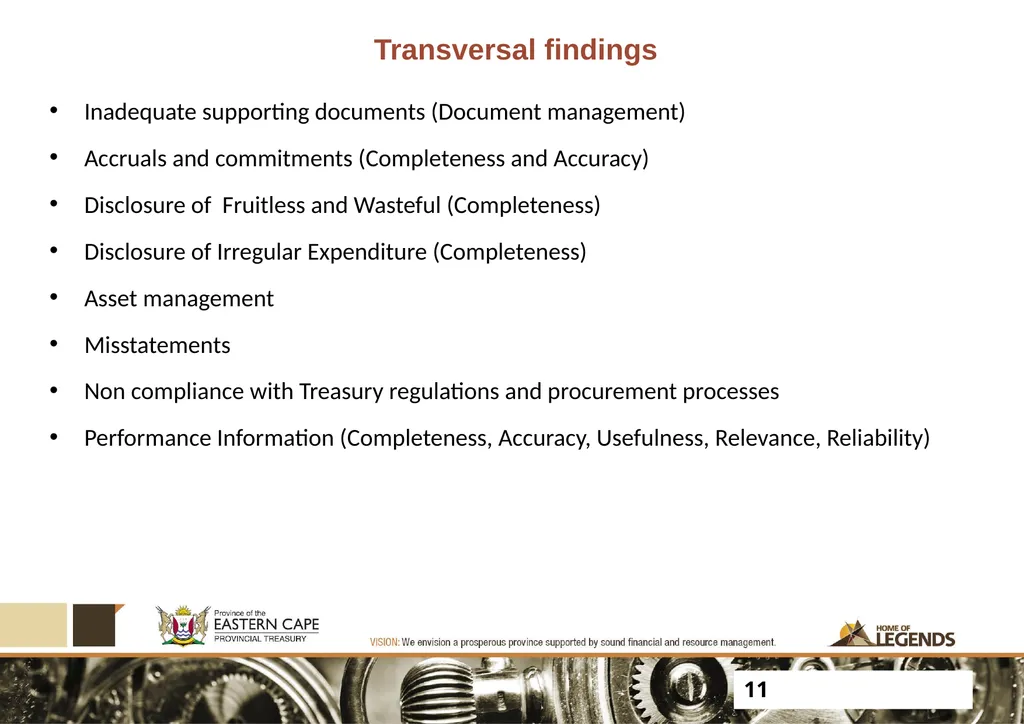 PROGRESS UPDATE ON 2017 PFMA AUDIT OUTCOMES - slide 11 of 21