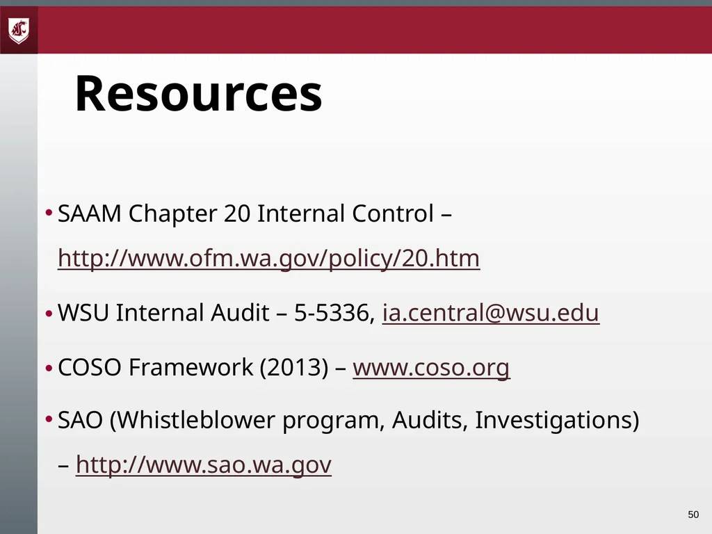 Audits and Internal Controls Presented by: Tami - slide 50 of 50