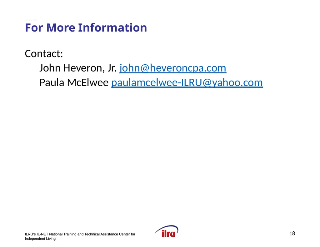 >>Slide 1 ILRU’s IL-NET National Training and - slide 18 of 19