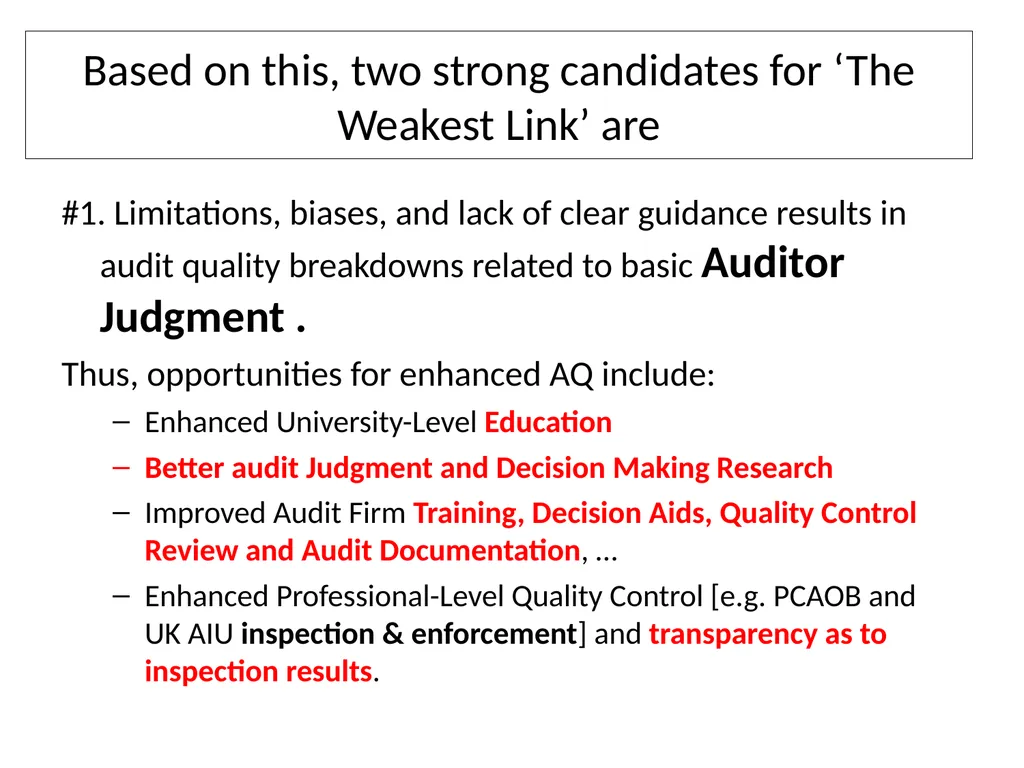 Audit Quality: What are the weak links? 4th - slide 12 of 25
