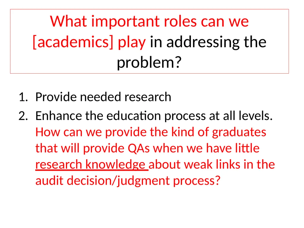 Audit Quality: What are the weak links? 4th - slide 21 of 25