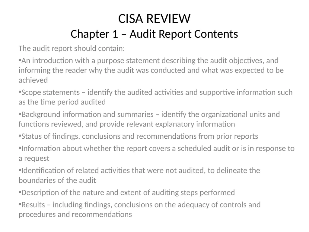 CISA REVIEW The material provided in this slide - slide 39 of 45
