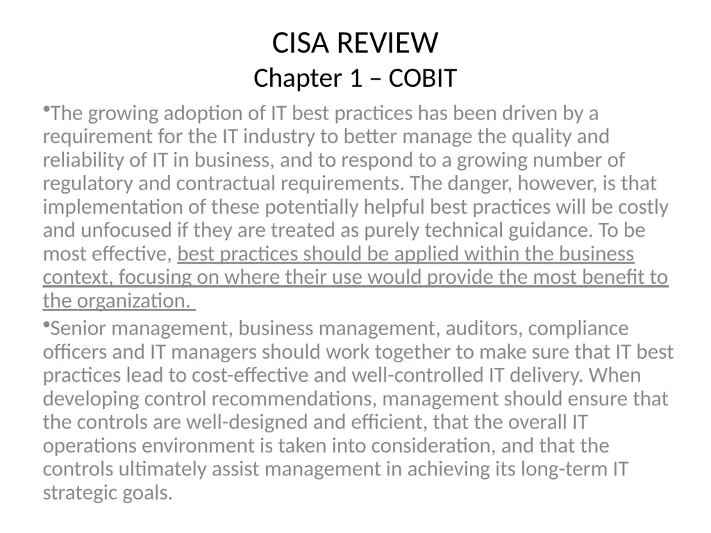 CISA REVIEW The material provided in this slide - slide 29 of 45