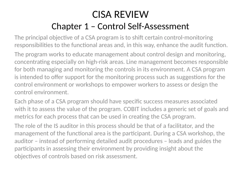 CISA REVIEW The material provided in this slide - slide 43 of 45