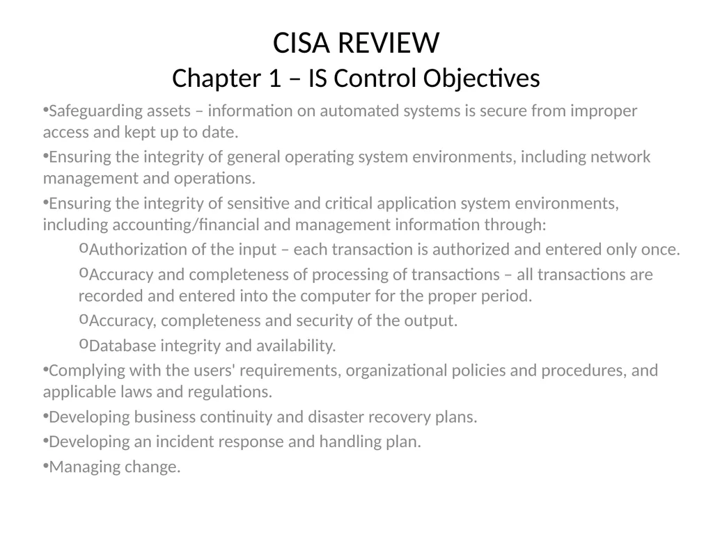 CISA REVIEW The material provided in this slide - slide 27 of 45