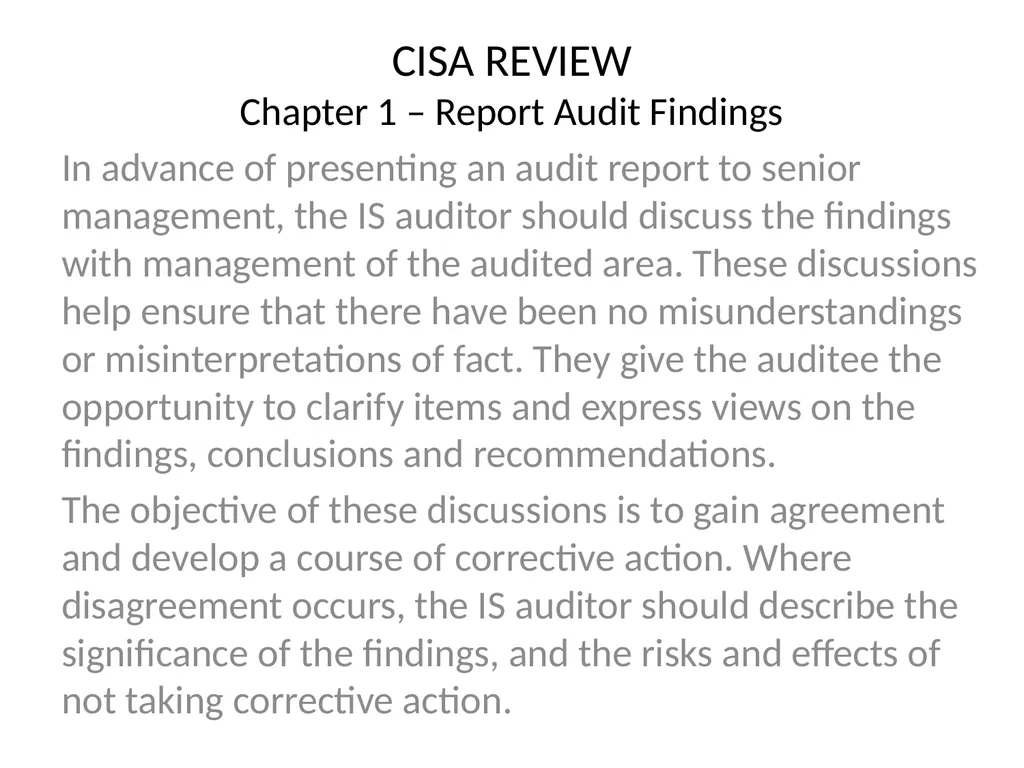 CISA REVIEW The material provided in this slide - slide 38 of 45