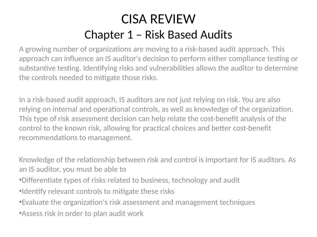 CISA REVIEW The material provided in this slide - slide 32 of 45