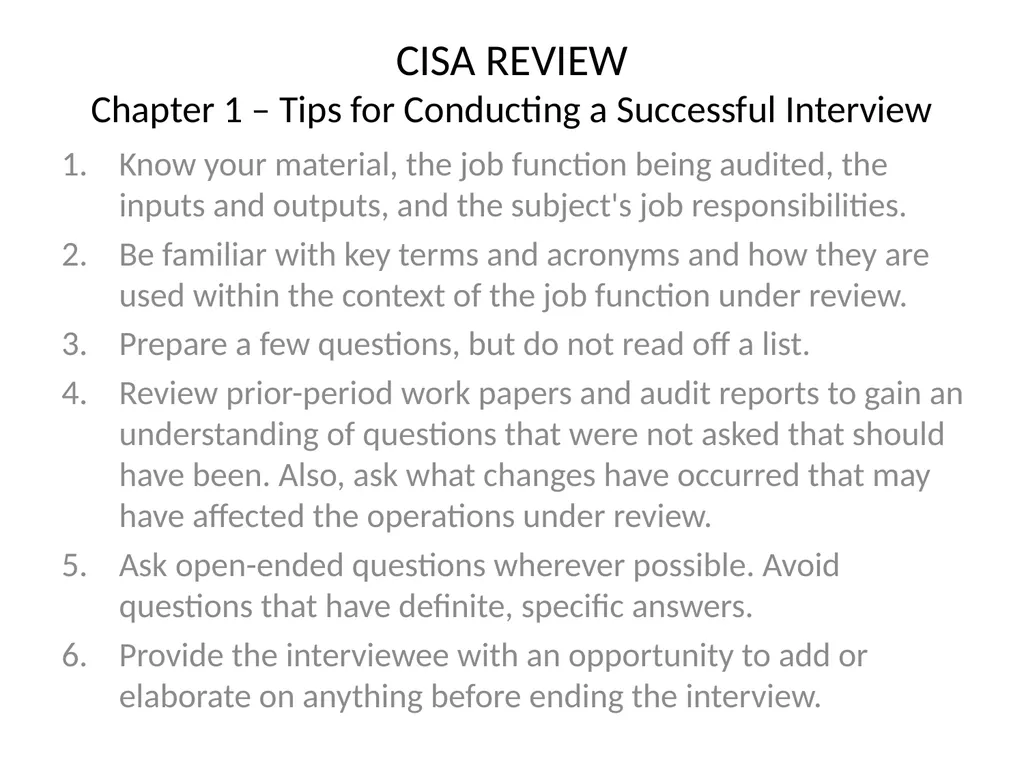 CISA REVIEW The material provided in this slide - slide 18 of 45