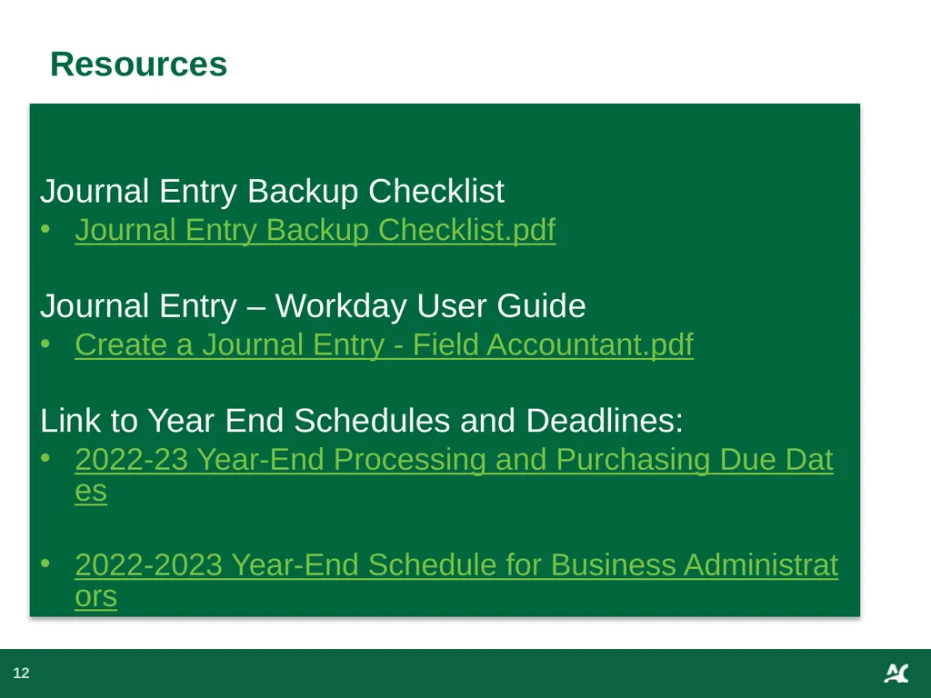 Workday Training for Year-End Journal Entry - slide 12 of 13
