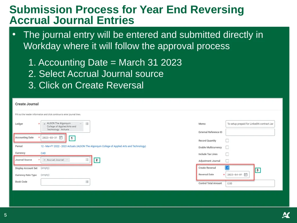 Workday Training for Year-End Journal Entry - slide 5 of 13