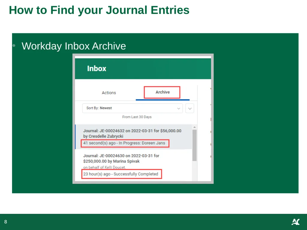 Workday Training for Year-End Journal Entry - slide 8 of 13