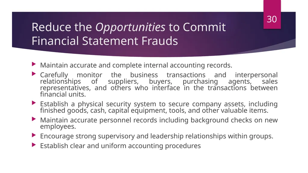 FRAUDS IN FINANCIAL STATEMENT Damania & Varaiya - slide 30 of 33