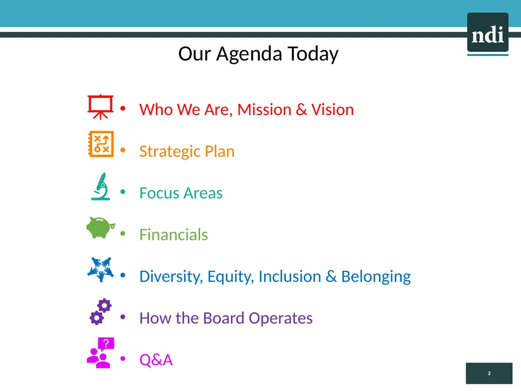 New NDI Board Member Orientation, July 26, 2021 - slide 2 of 12