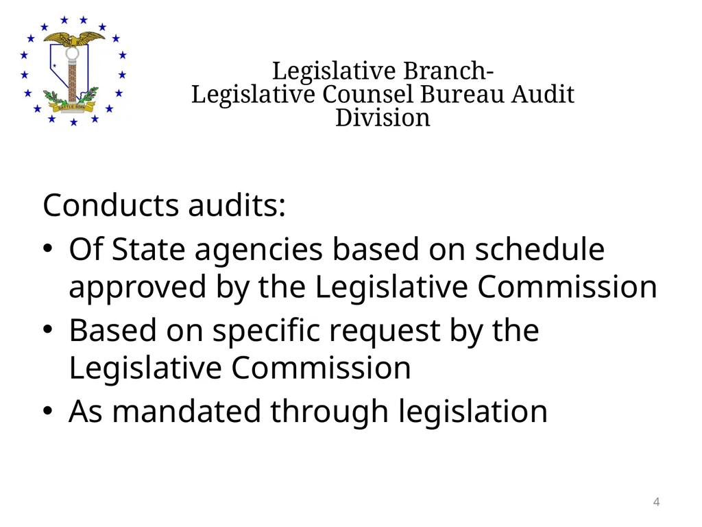 Legislative Counsel Bureau Audit Division Auditing - slide 4 of 15