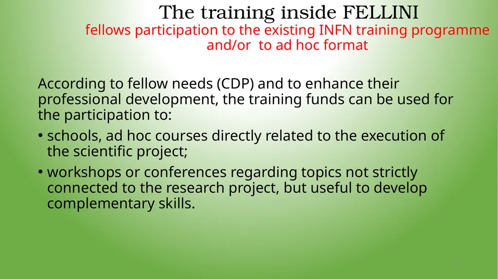 Training and mentoring possibilities Maria Rosaria - slide 5 of 18