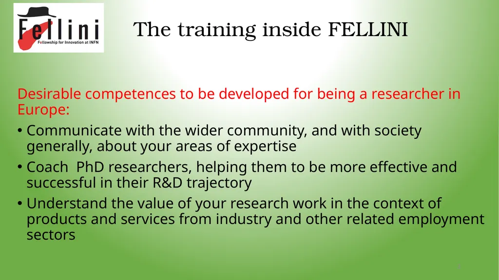 Training and mentoring possibilities Maria Rosaria - slide 3 of 18