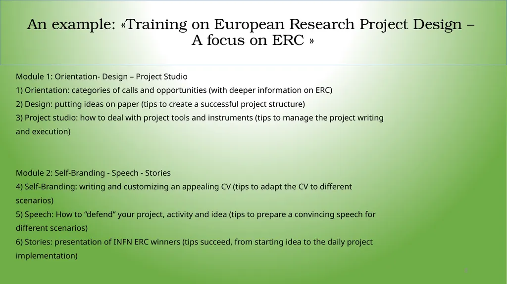 Training and mentoring possibilities Maria Rosaria - slide 8 of 18