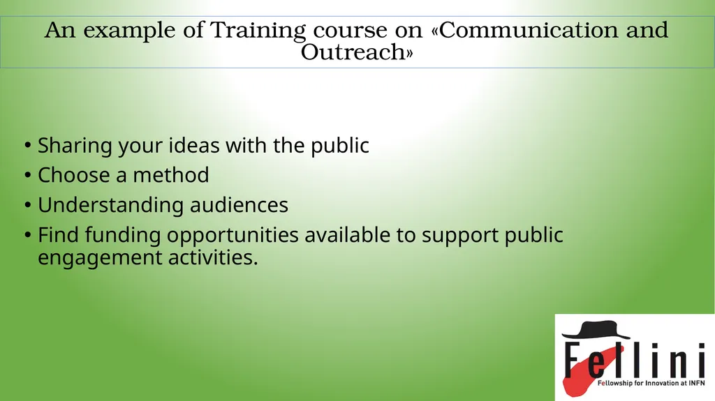 Training and mentoring possibilities Maria Rosaria - slide 10 of 18