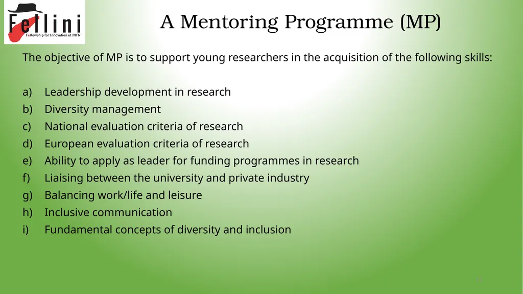 Training and mentoring possibilities Maria Rosaria - slide 17 of 18