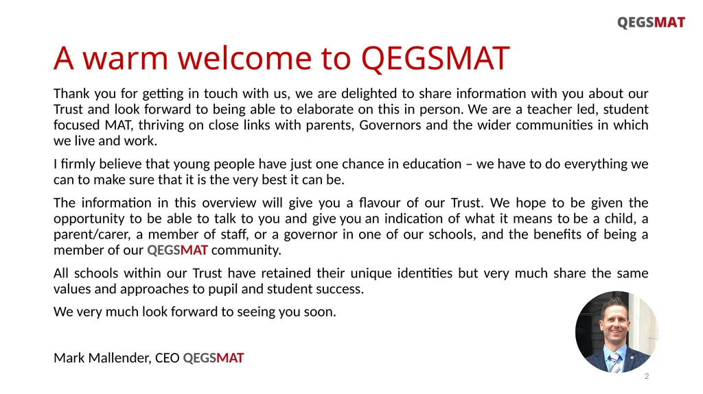 Welcome to www.qegsmat.com A warm welcome to - slide 2 of 13