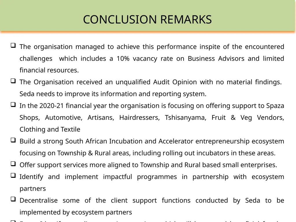 SEDA ANNUAL REPORT 2019-20 PRESENTATION TO THE - slide 42 of 43