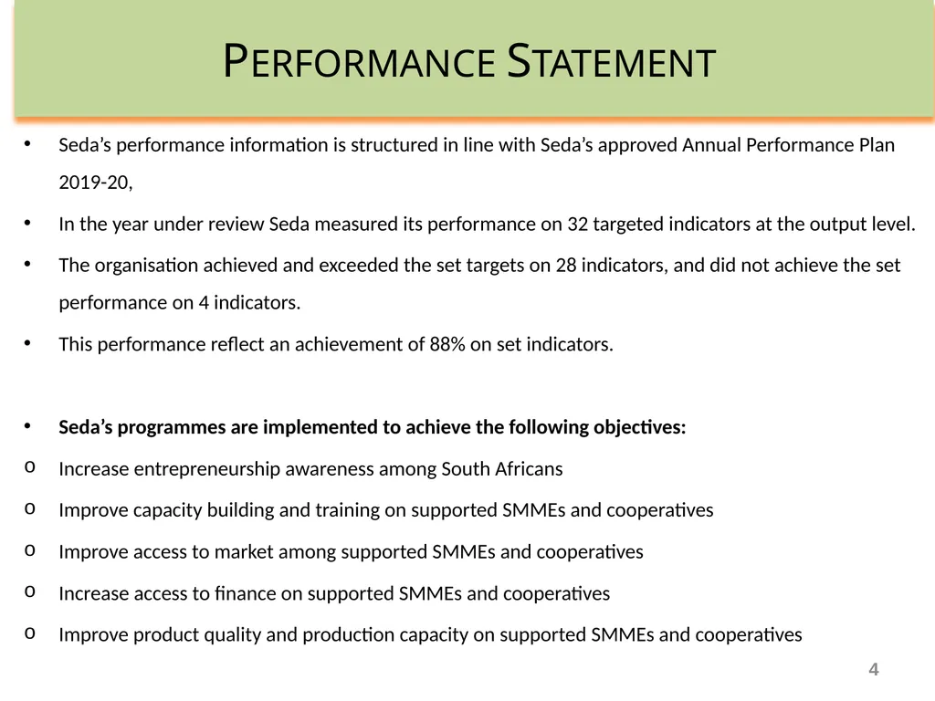 SEDA ANNUAL REPORT 2019-20 PRESENTATION TO THE - slide 4 of 43