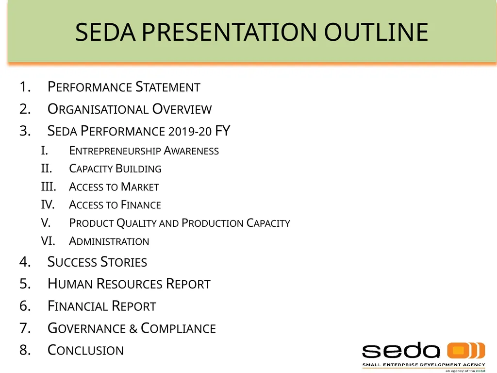 SEDA ANNUAL REPORT 2019-20 PRESENTATION TO THE - slide 2 of 43