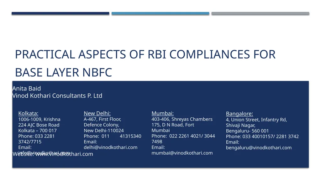Practical aspects of RBI Compliances for Base - slide 1 of 57