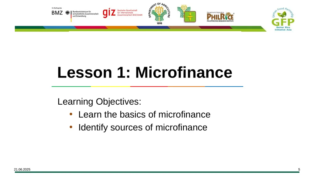 MODULE 15 Access to Financing Learning Objectives - slide 5 of 32