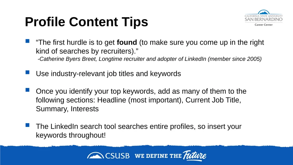 NETWORKING & DEVELOPING YOUR LinkedIn PROFILE - slide 18 of 34