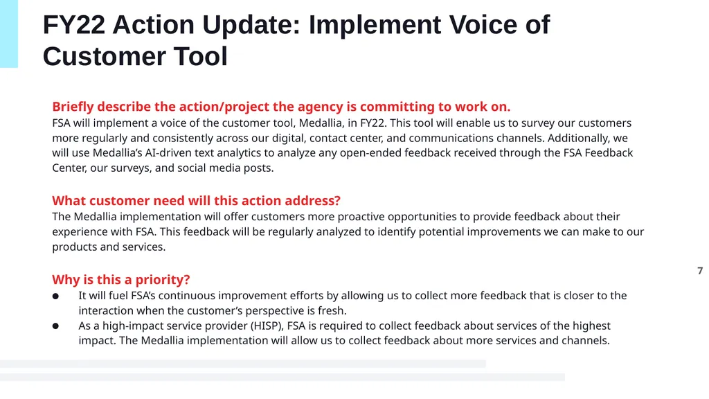 FY23 CX Action Plan Federal Student Aid U.S. - slide 7 of 19