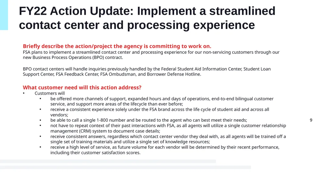 FY23 CX Action Plan Federal Student Aid U.S. - slide 9 of 19