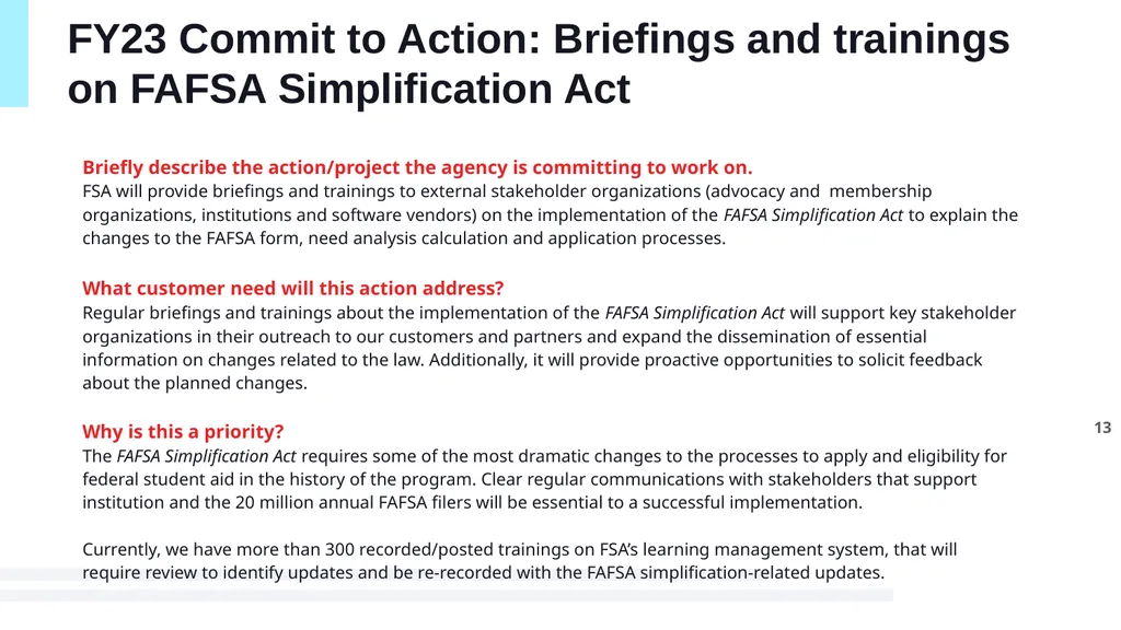 FY23 CX Action Plan Federal Student Aid U.S. - slide 13 of 19