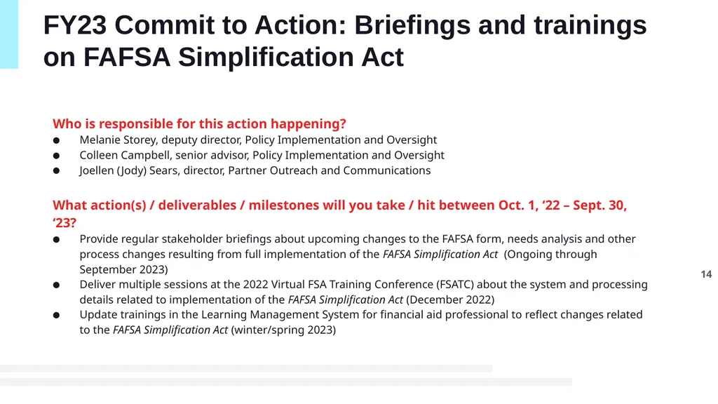 FY23 CX Action Plan Federal Student Aid U.S. - slide 14 of 19