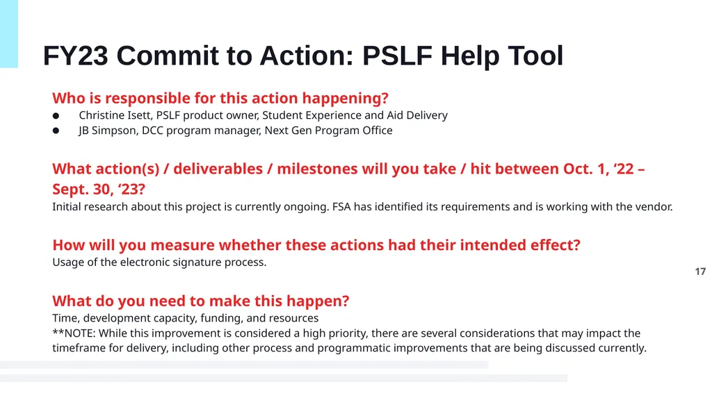 FY23 CX Action Plan Federal Student Aid U.S. - slide 17 of 19