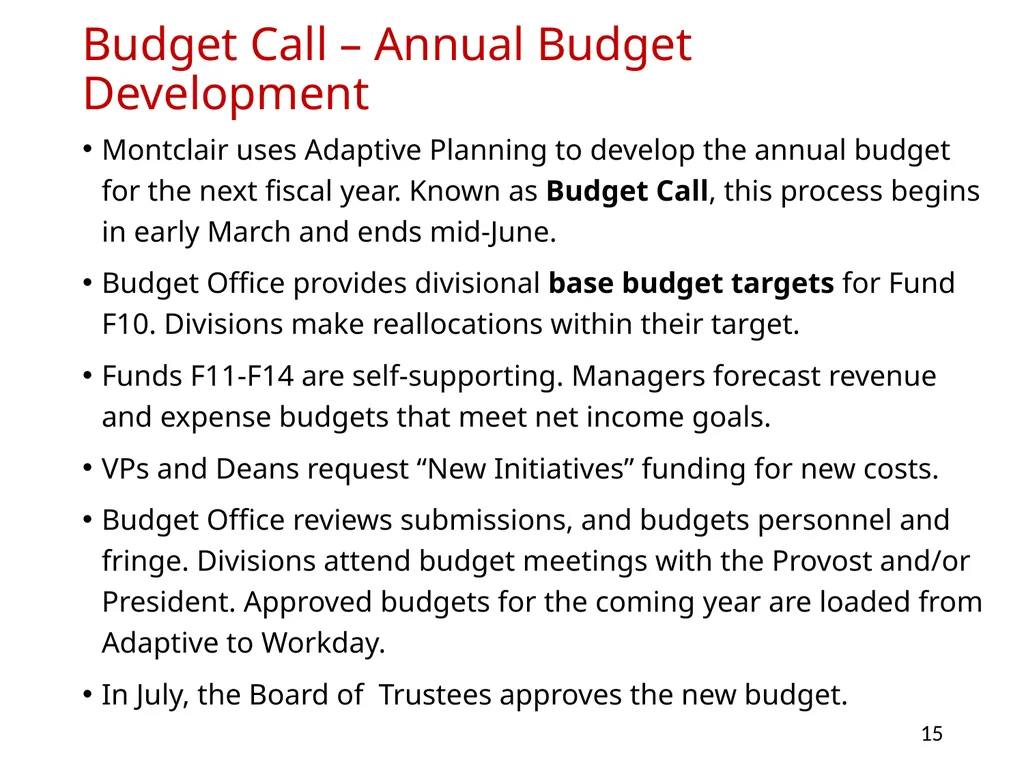 Budgeting at Montclair State University Overview - slide 15 of 21