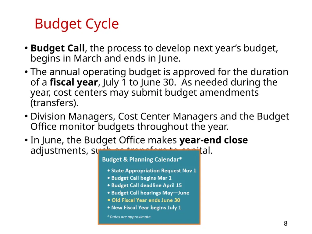 Budgeting at Montclair State University Overview - slide 8 of 21
