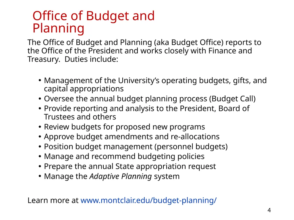Budgeting at Montclair State University Overview - slide 4 of 21