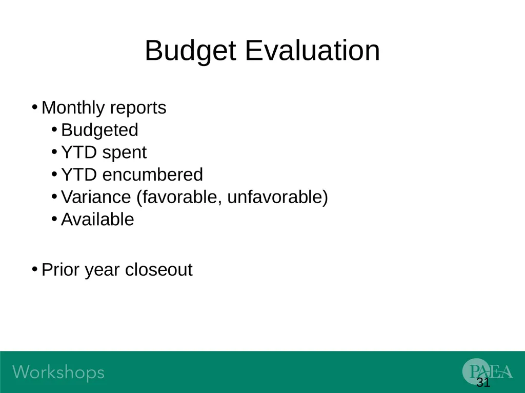 Financial Management and Budgeting Sandra Banas - slide 31 of 38